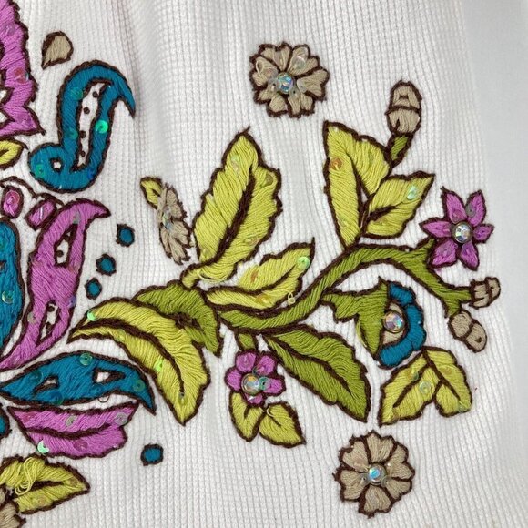 🔥 3/$15🔥Vintage V-Neck Embroidered Thermal Top Y2K Babydoll School Cottage XS - Picture 3 of 9